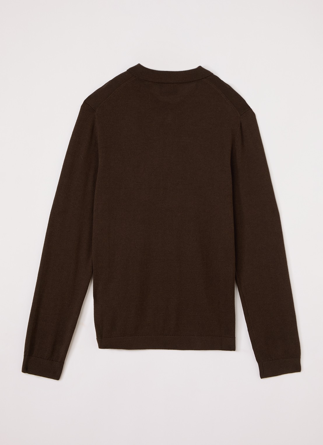 Lyle & Scott Fijngebreide polo met logo - voorkant 2 donkerbruin