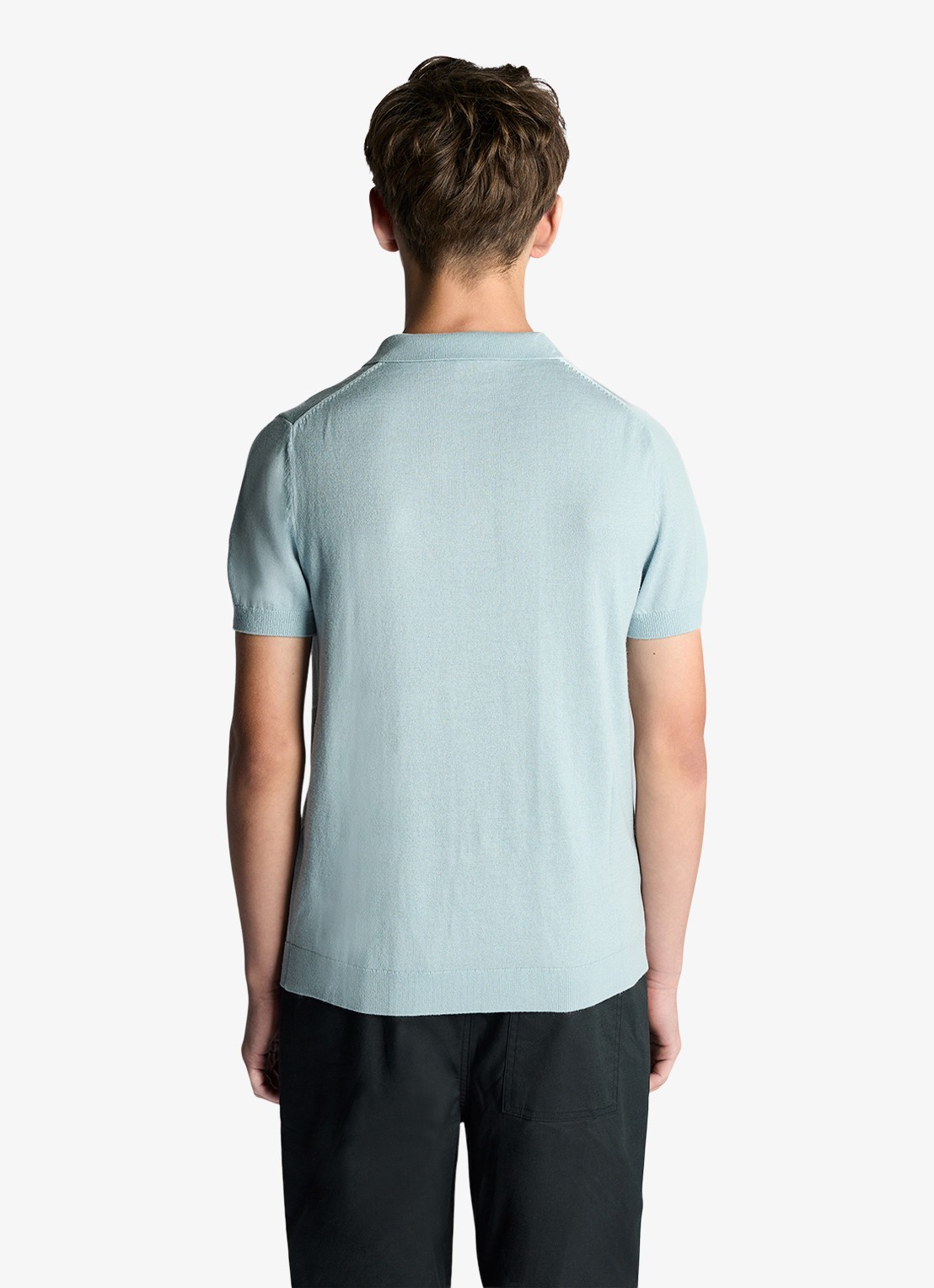 Lyle & Scott Fijngebreide polo met logo - voorkant 2 blauwgrijs