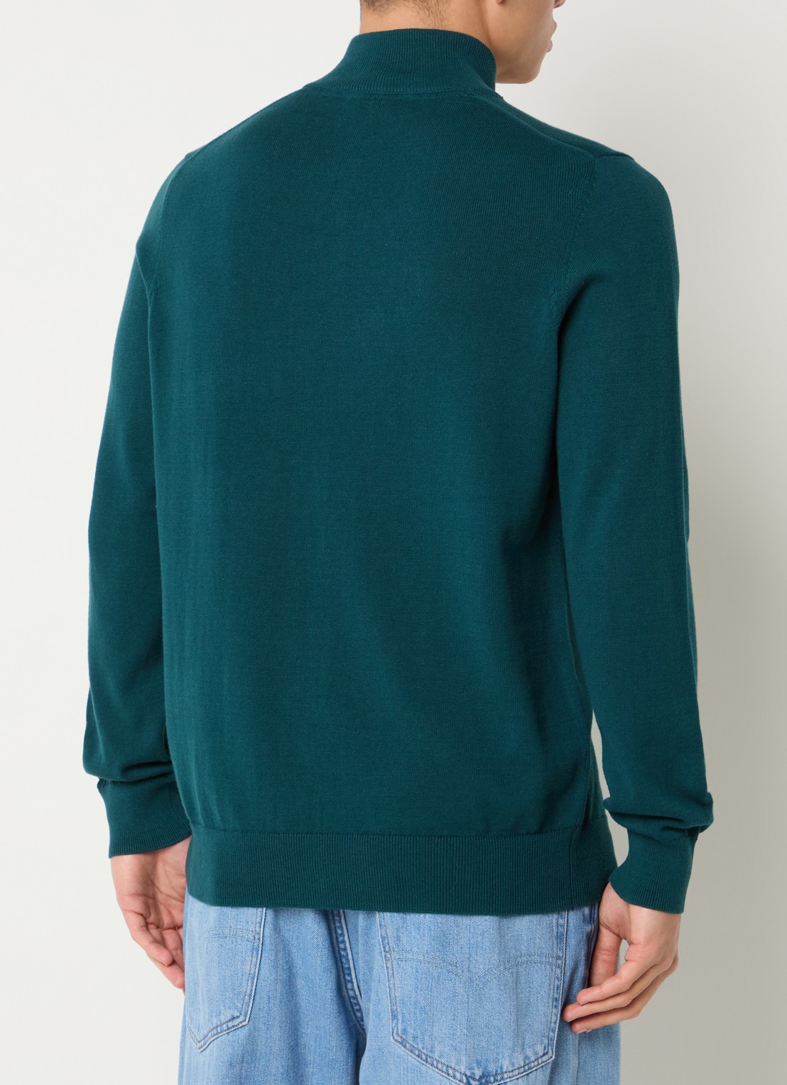 Lyle & Scott Fijngebreide pullover met halve rits - achterkant 3 zeegroen