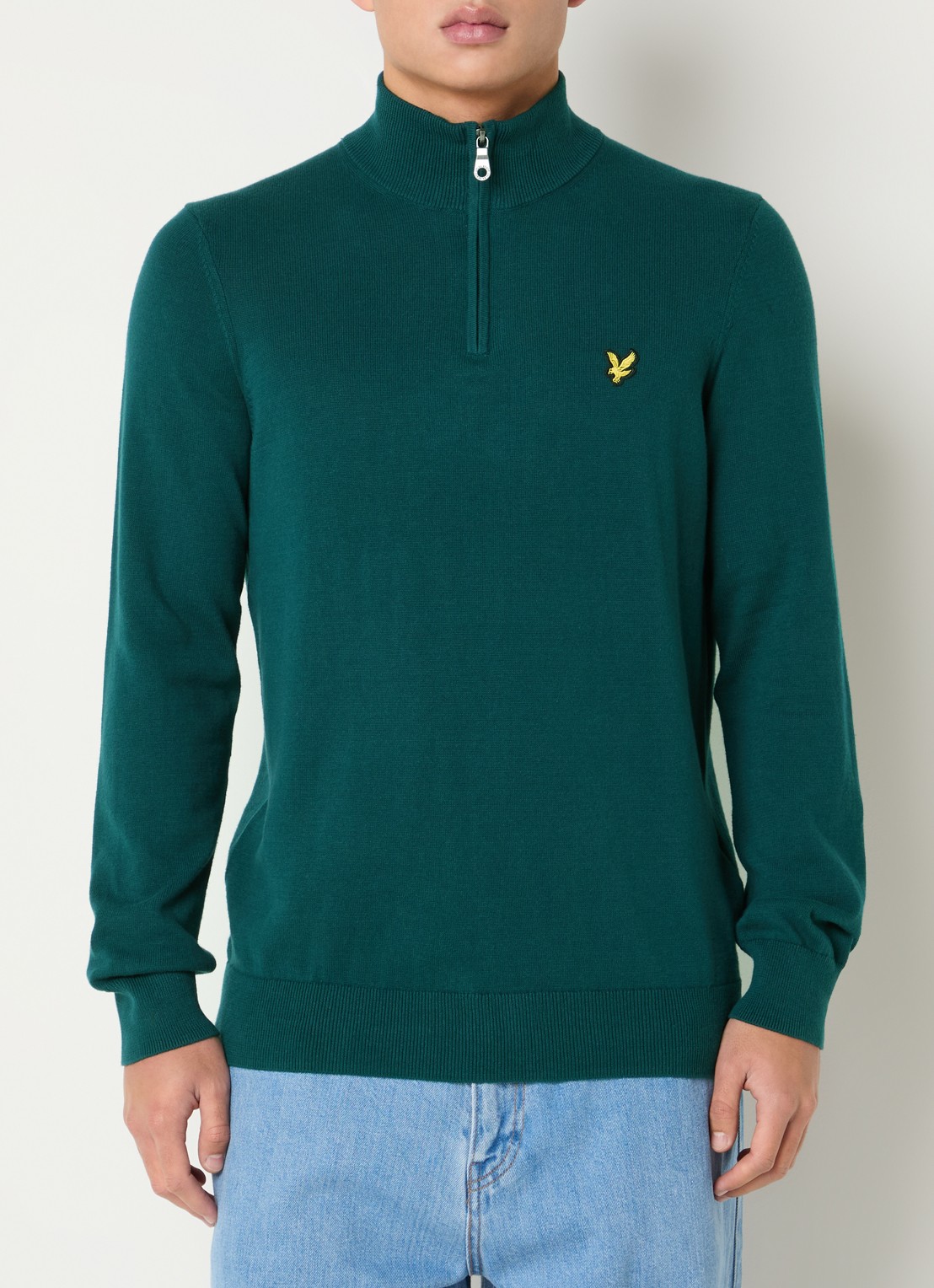Lyle & Scott Fijngebreide pullover met halve rits - detail 4 zeegroen