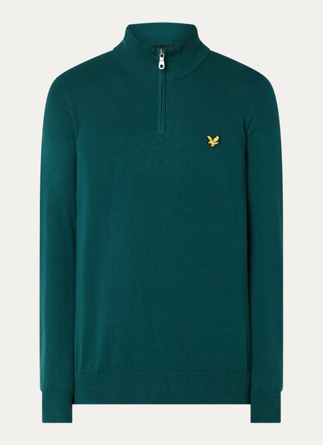 Lyle & Scott Fijngebreide pullover met halve rits - voorkant zeegroen