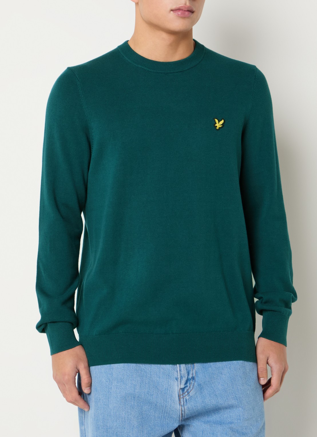 Lyle & Scott Fijngebreide pullover met logo - detail 4 groen