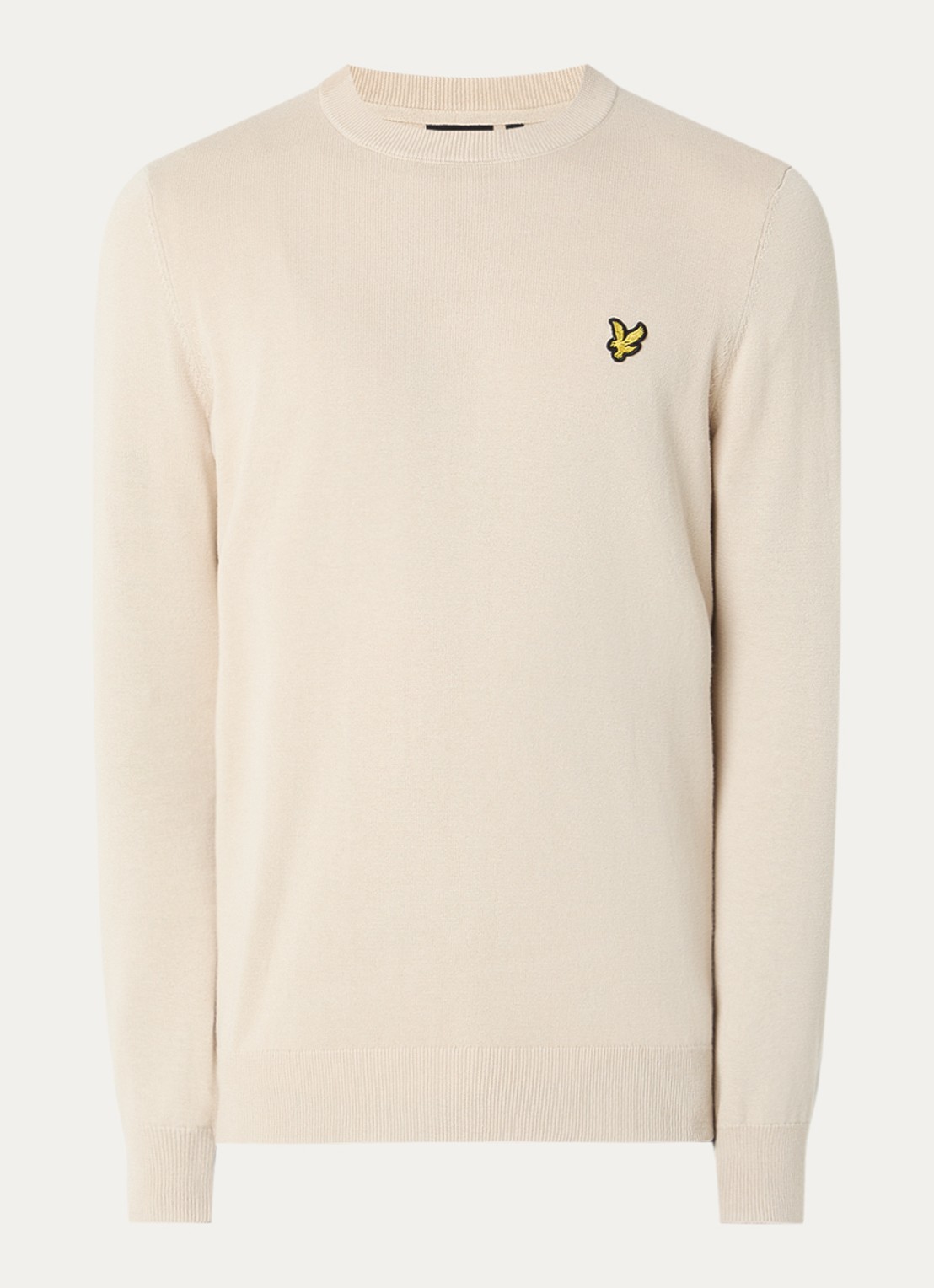 Lyle & Scott Fijngebreide pullover met logo - voorkant 3 beige