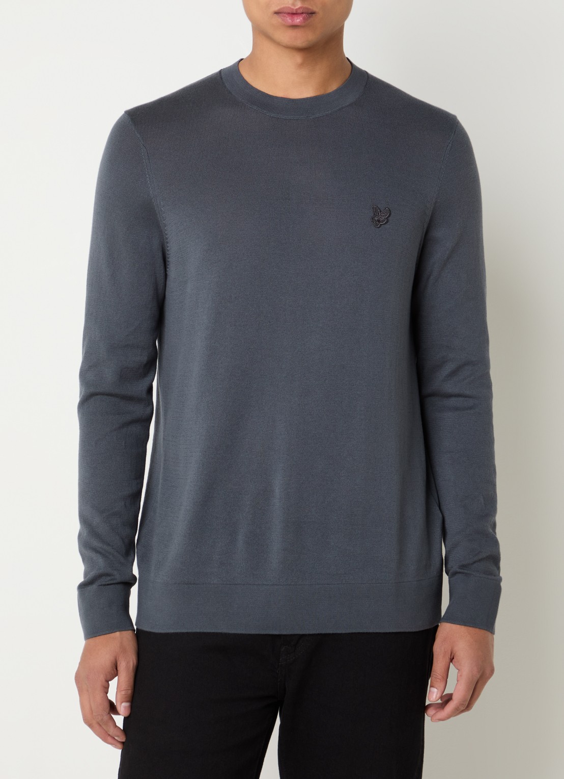 Lyle & Scott Fijngebreide pullover met logoborduring - detail 4 grijs