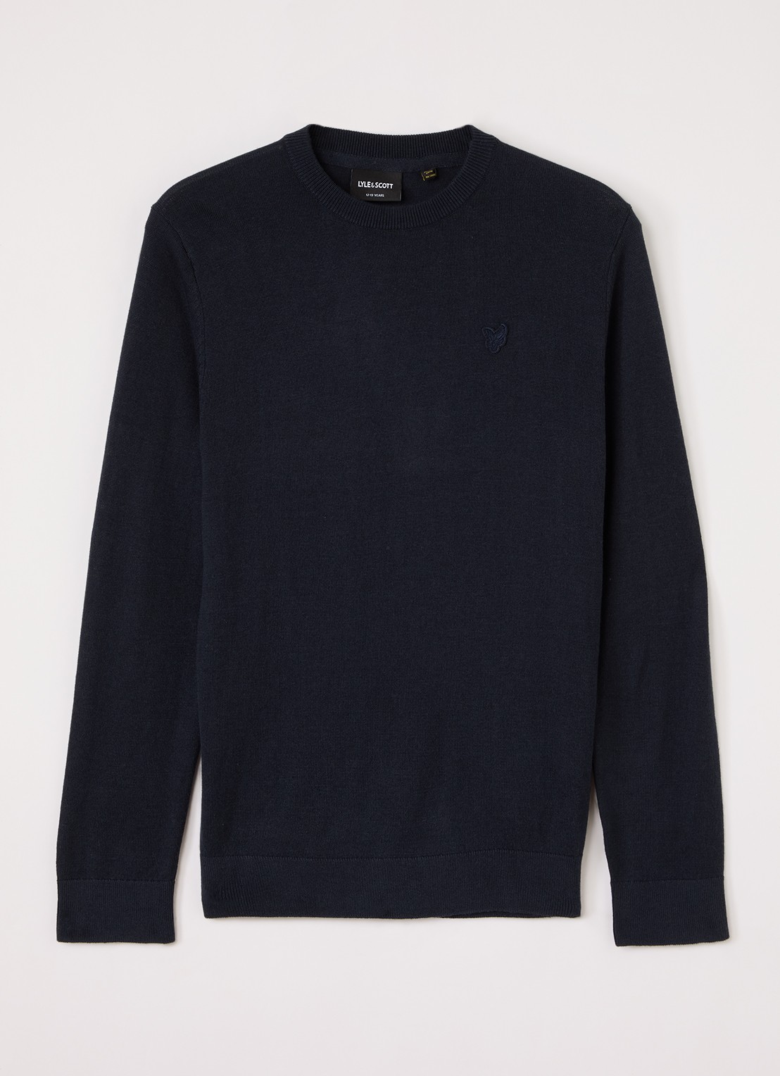 Lyle & Scott Fijngebreide pullover met logoborduring - voorkant donkerblauw