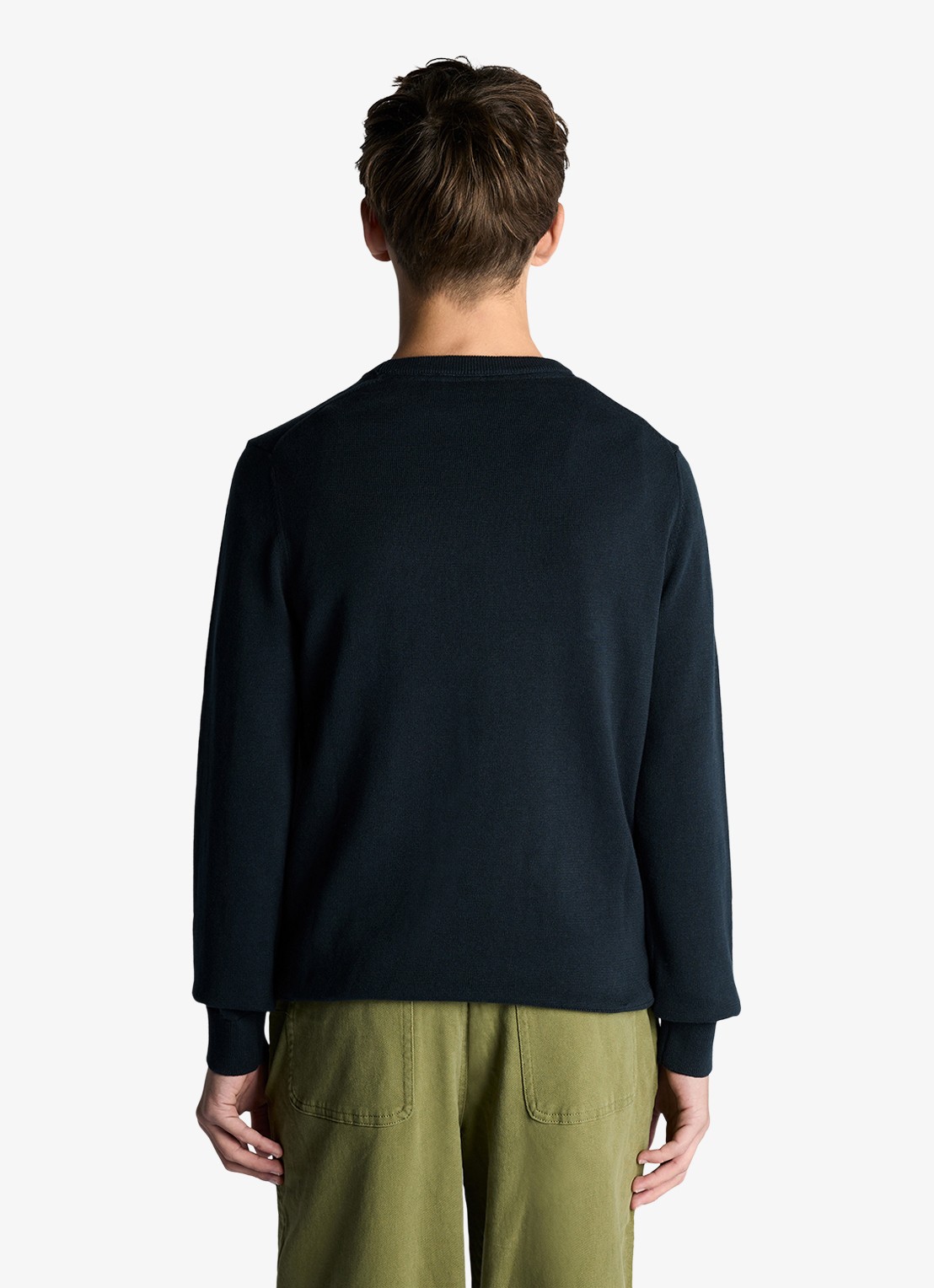 Lyle & Scott Fijngebreide trui met logoborduring - achterkant donkerblauw