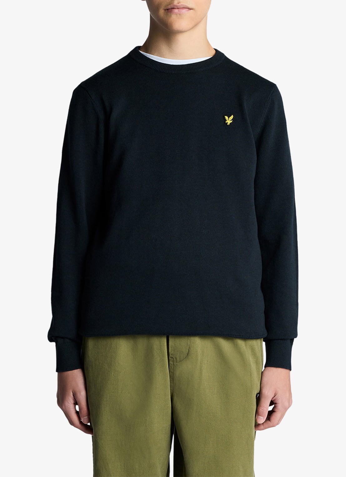 Lyle & Scott Fijngebreide trui met logoborduring - voorkant 2 donkerblauw