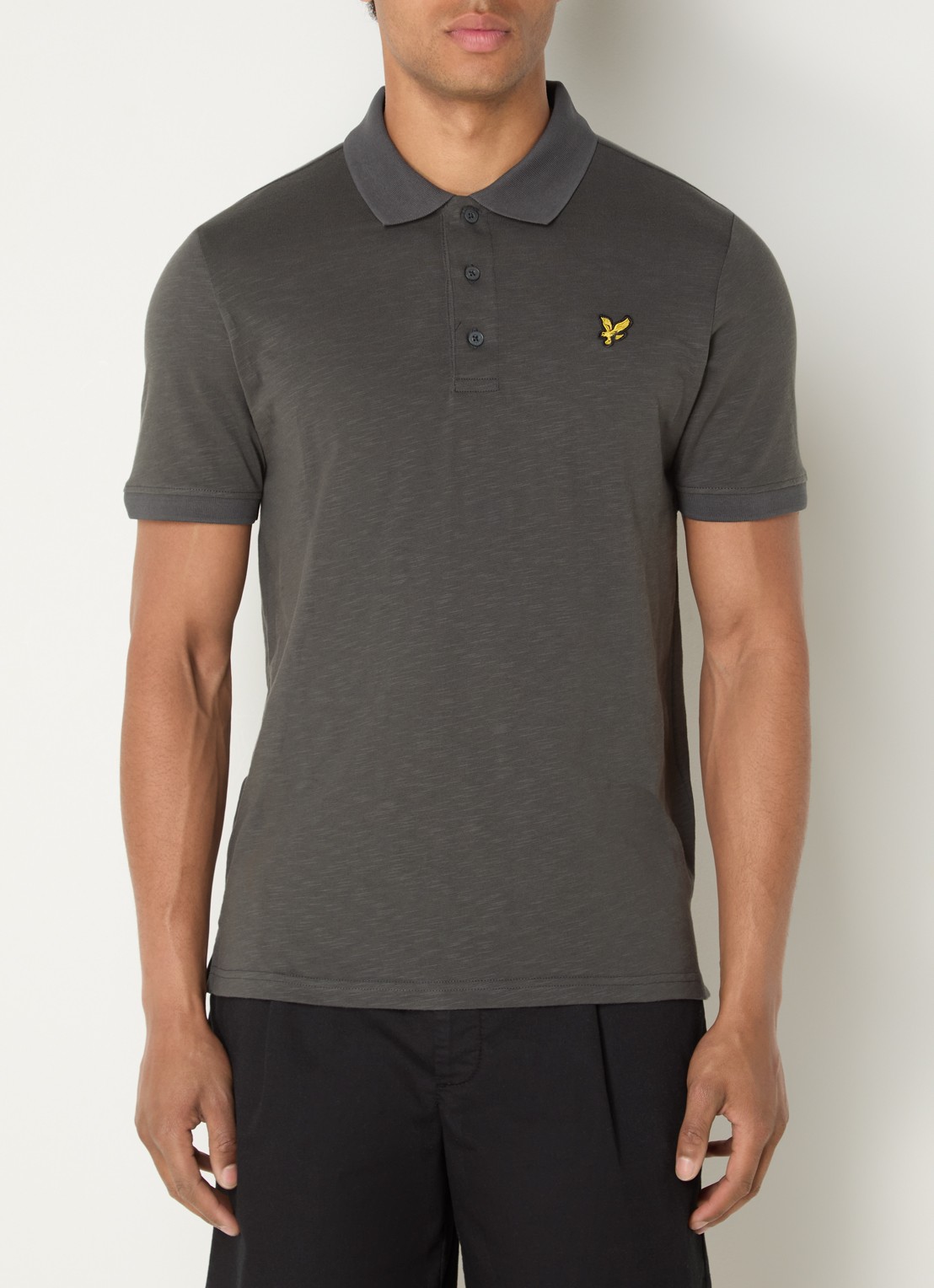 Lyle & Scott Fine Slub regular fit polo met logo - detail antraciet