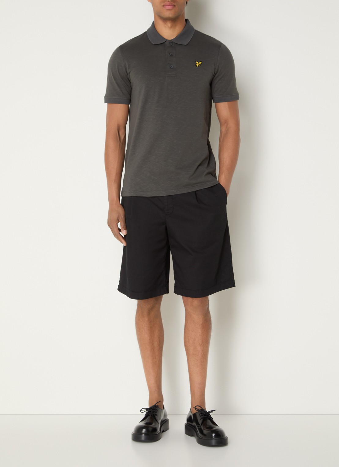 Lyle & Scott Fine Slub regular fit polo met logo - voorkant 4 antraciet