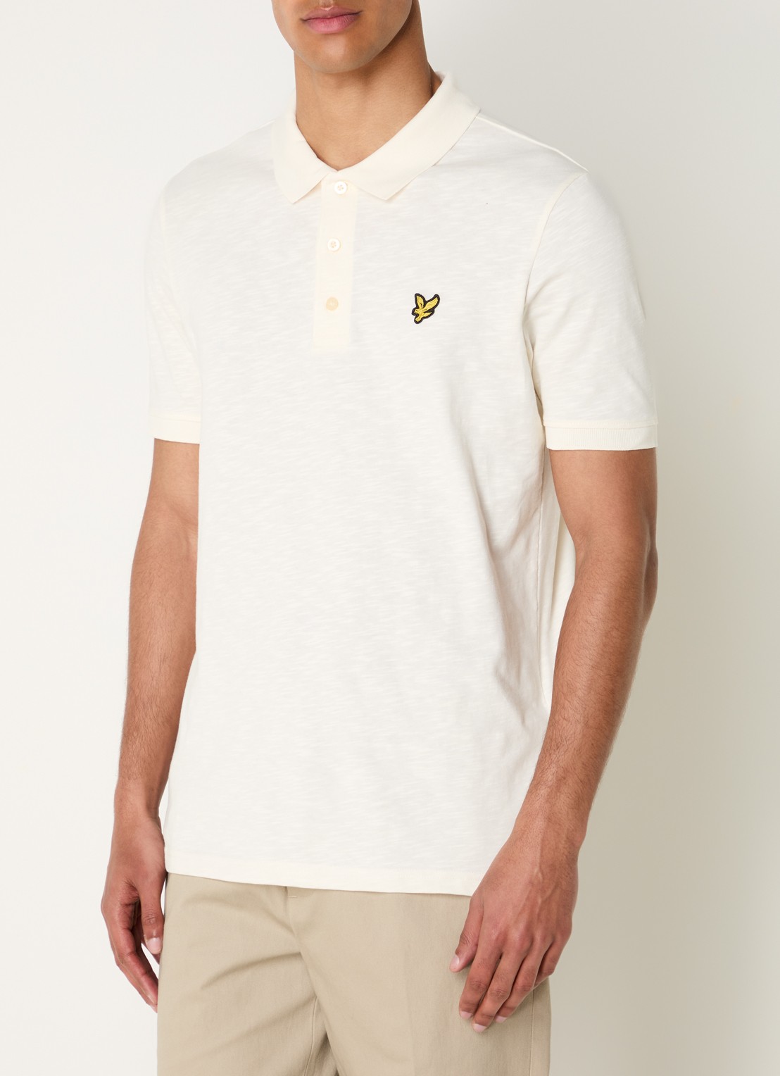 Lyle & Scott Fine Slub regular fit polo met logo - detail beige