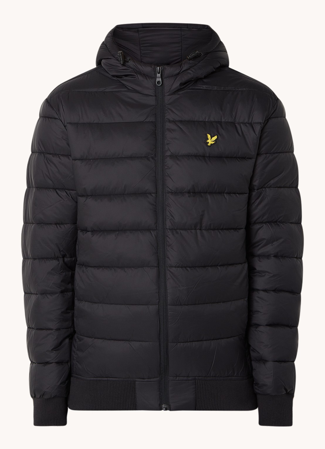 Lyle & Scott Gewatteerde jas met capuchon en logo - voorkant zwart