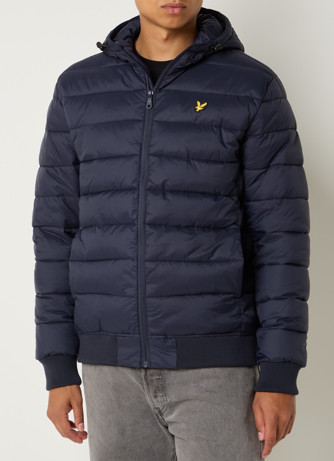 Lyle & Scott Gewatteerde jas met capuchon en logo - detail 4 donkerblauw