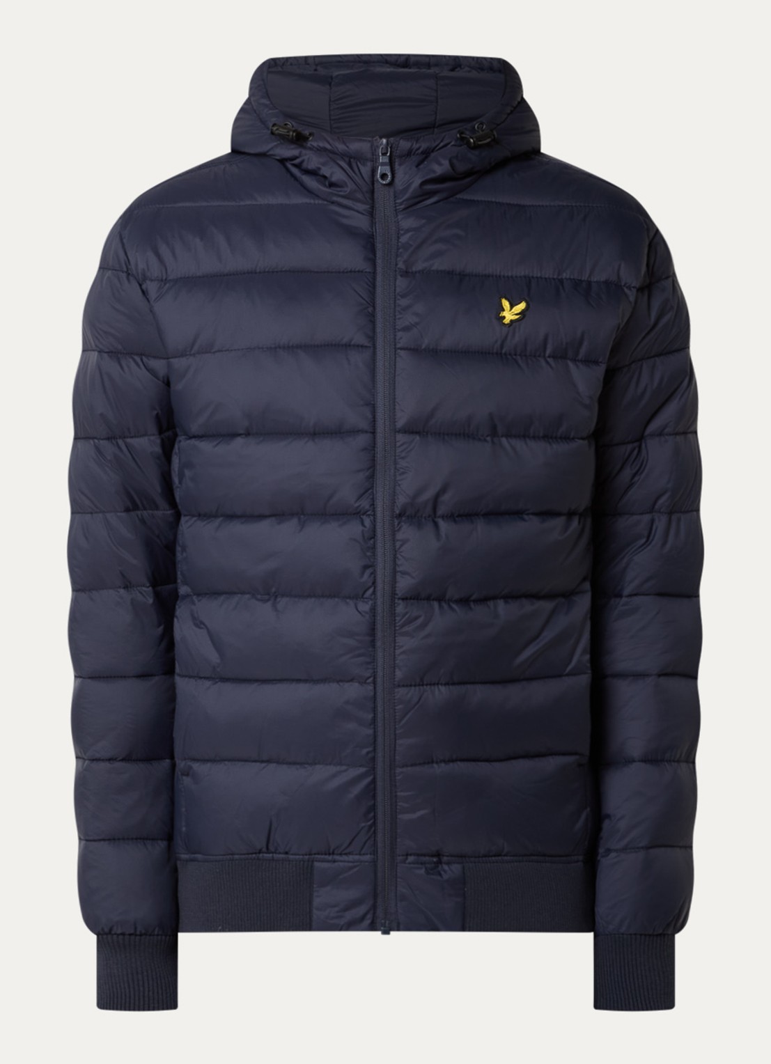 Lyle & Scott Gewatteerde jas met capuchon en logo - voorkant donkerblauw