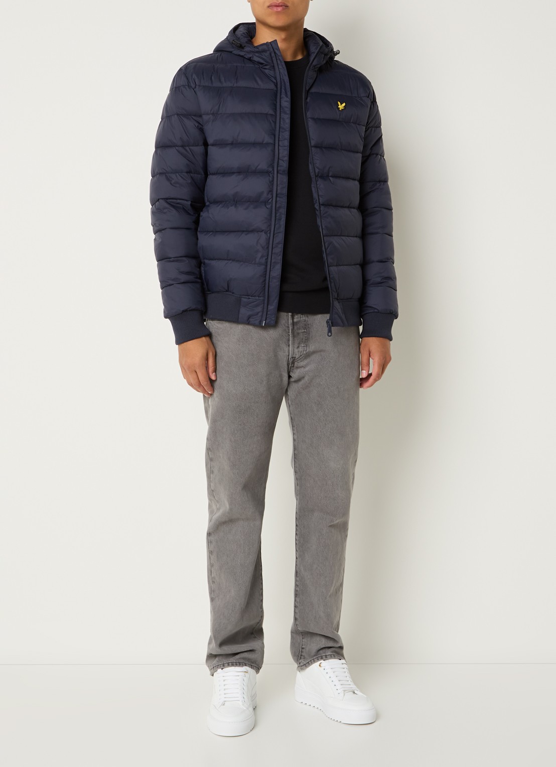 Lyle & Scott Gewatteerde jas met capuchon en logo - voorkant 2 donkerblauw
