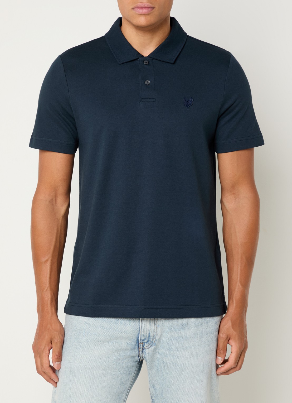Lyle & Scott Interlock regular fit polo met logoborduring - detail 2 donkerblauw