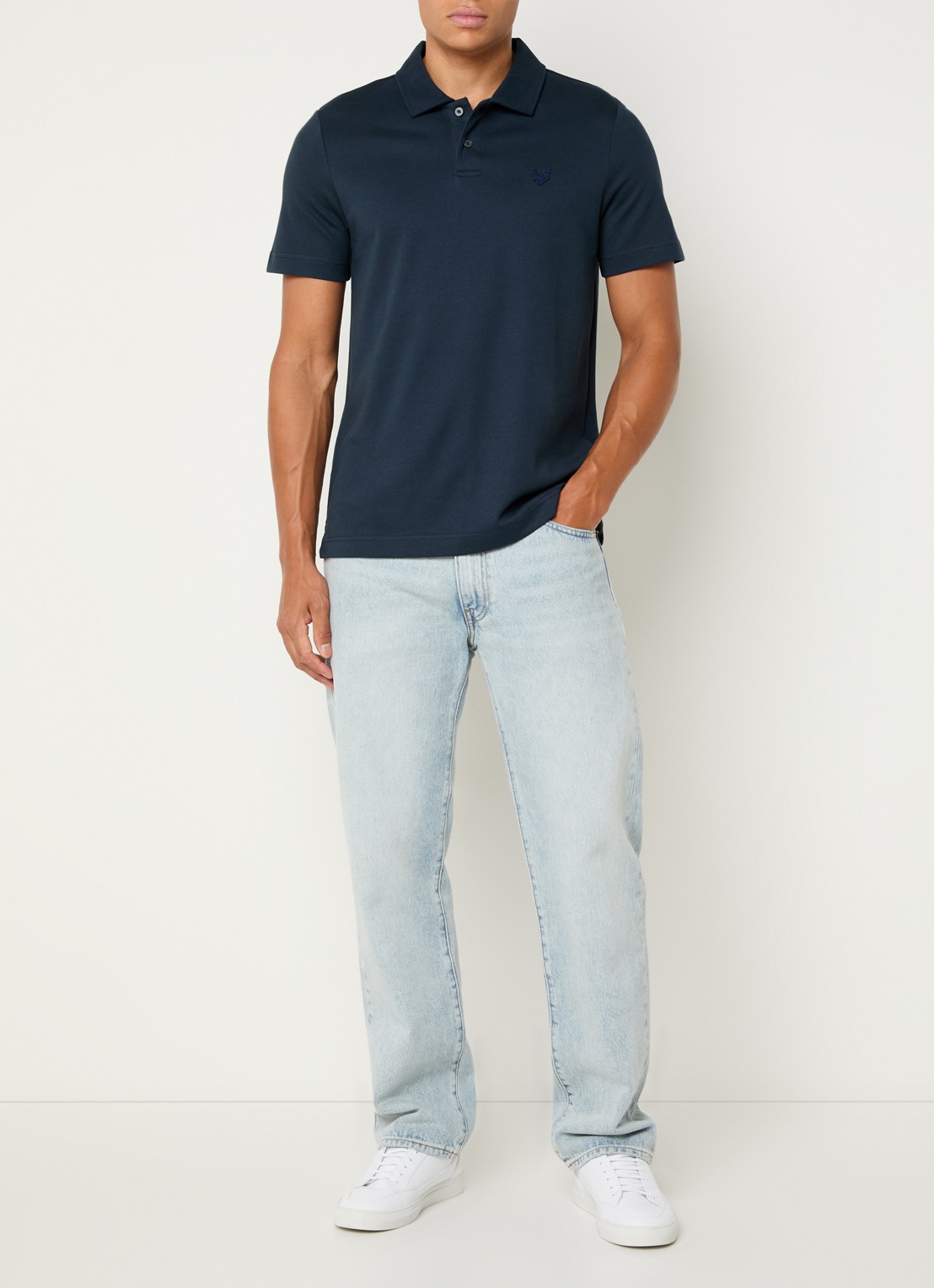 Lyle & Scott Interlock regular fit polo met logoborduring - voorkant 4 donkerblauw