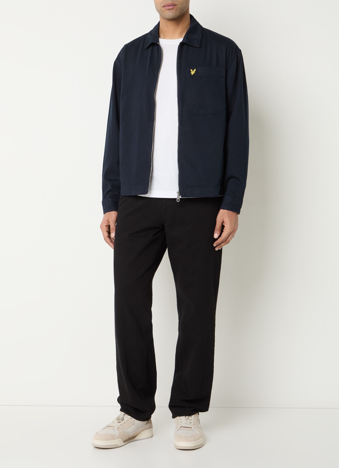 Lyle & Scott Overshirt met logo en borstzak - voorkant 2 donkerblauw