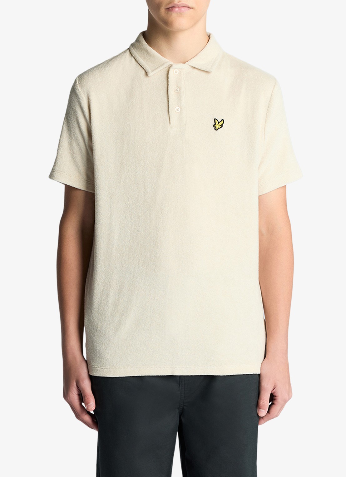 Lyle & Scott Polo van badstof  - voorkant 2 beige
