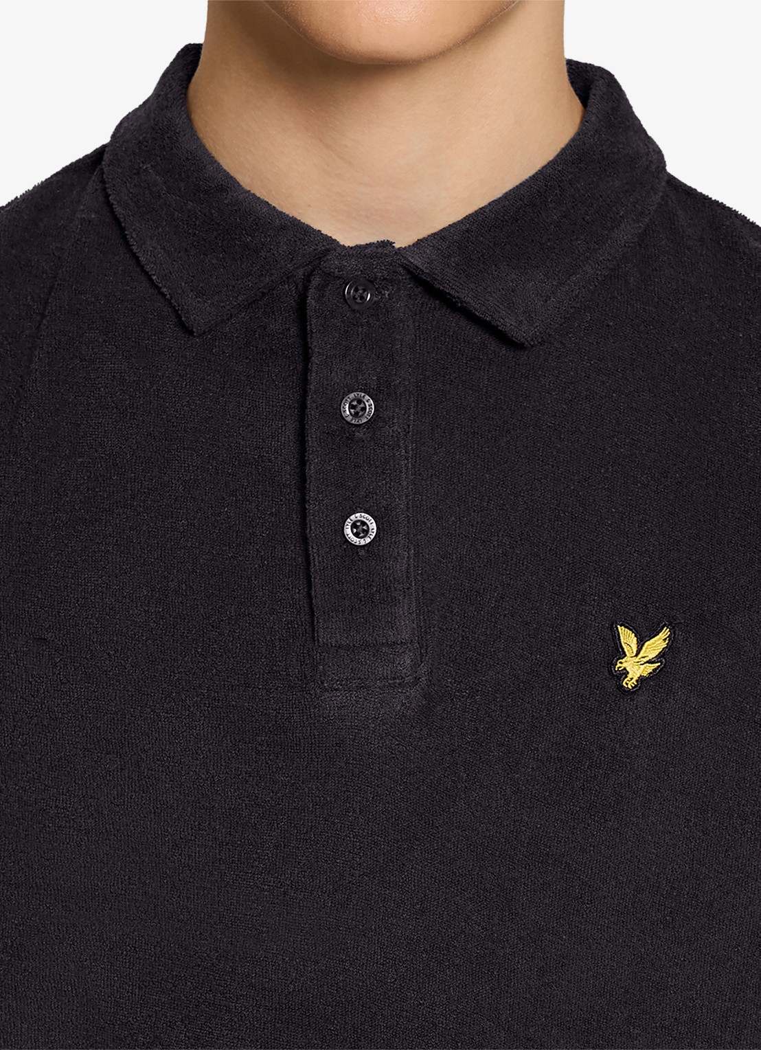 Lyle & Scott Polo van badstof  - detail 3 donkerblauw