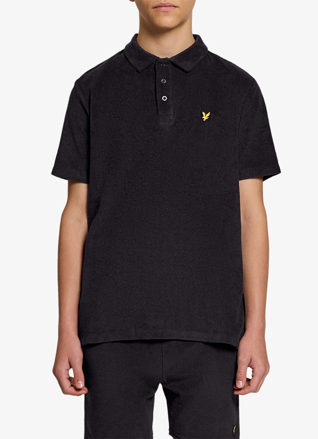Lyle & Scott Polo van badstof  - voorkant donkerblauw