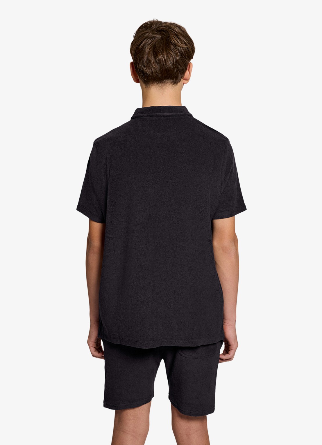 Lyle & Scott Polo van badstof  - voorkant 2 donkerblauw