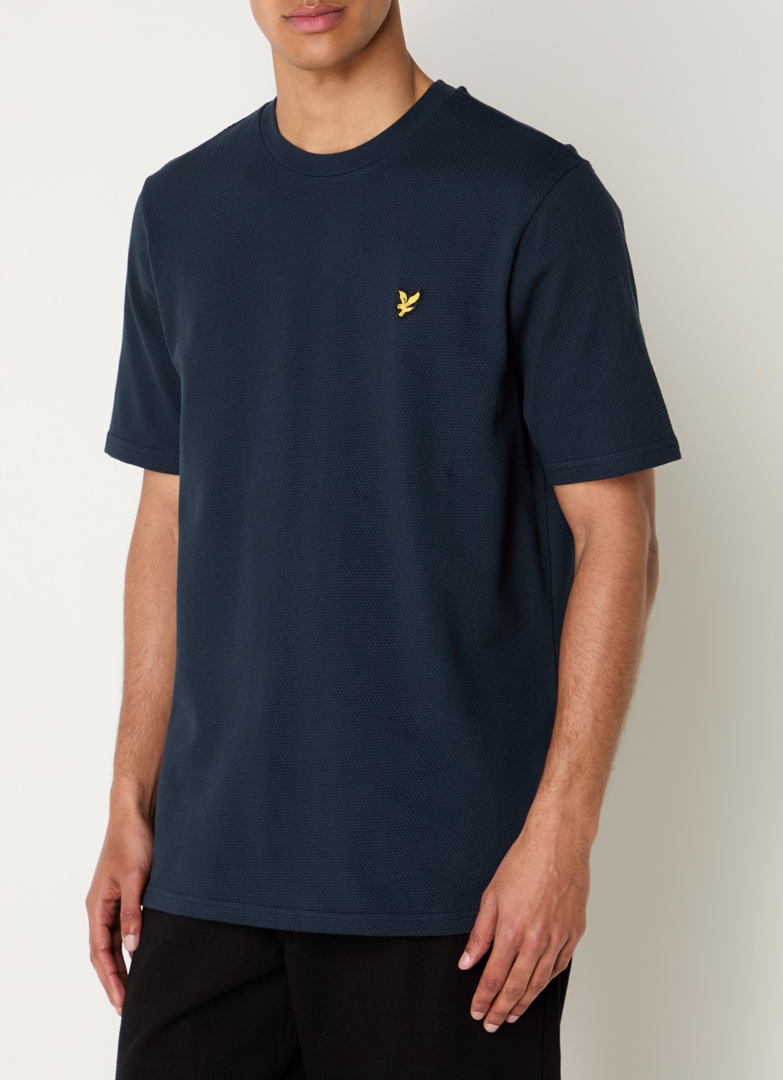 Lyle & Scott Popcorn T-shirt met logo - detail 4 donkerblauw