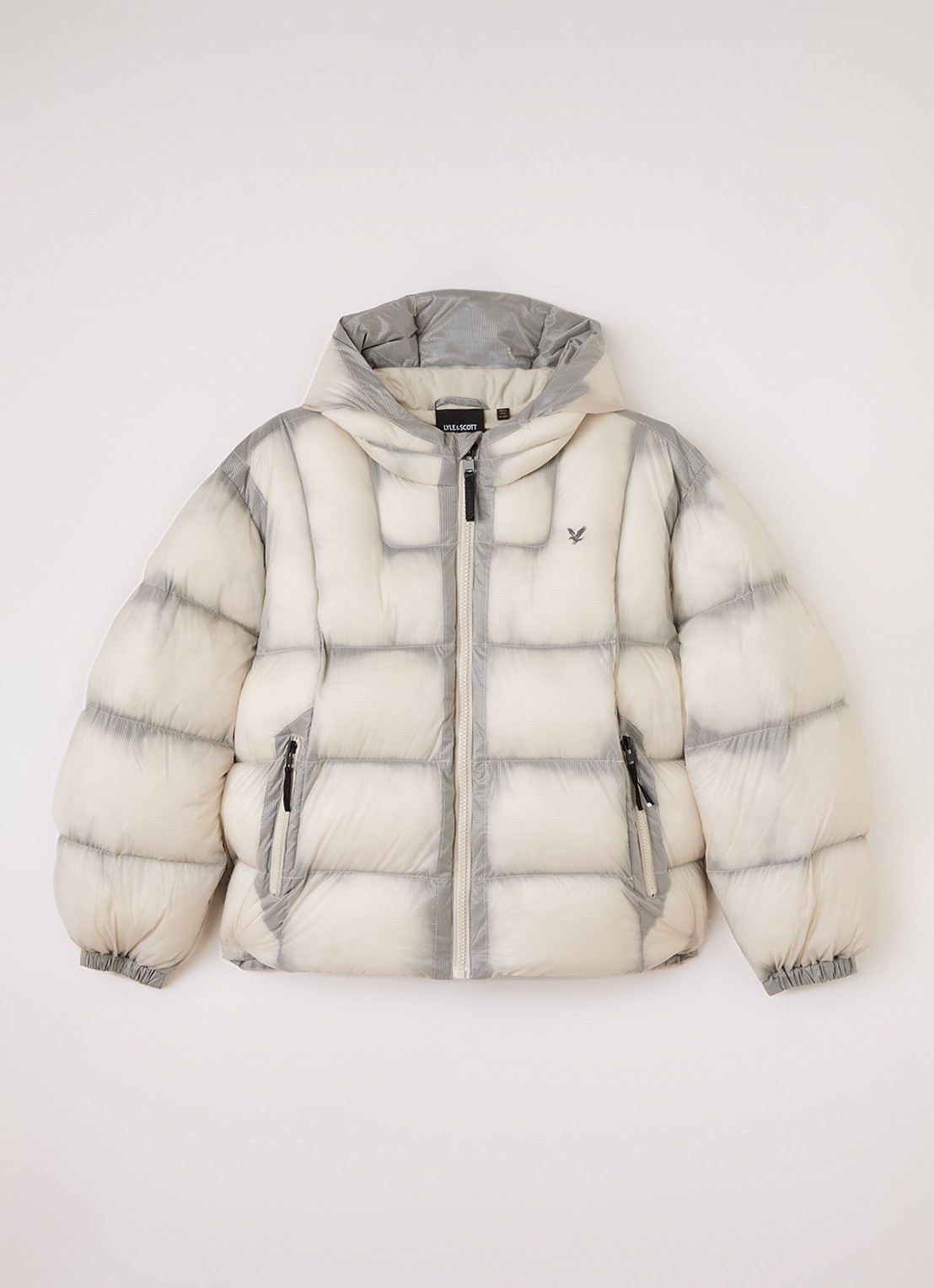 Lyle & Scott Puffer jack met logo - voorkant 2 gebroken wit