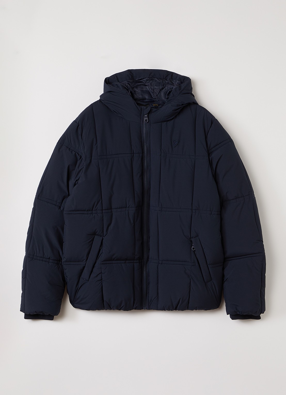 Lyle & Scott Puffer jack met ritszakken - voorkant 2 donkerblauw