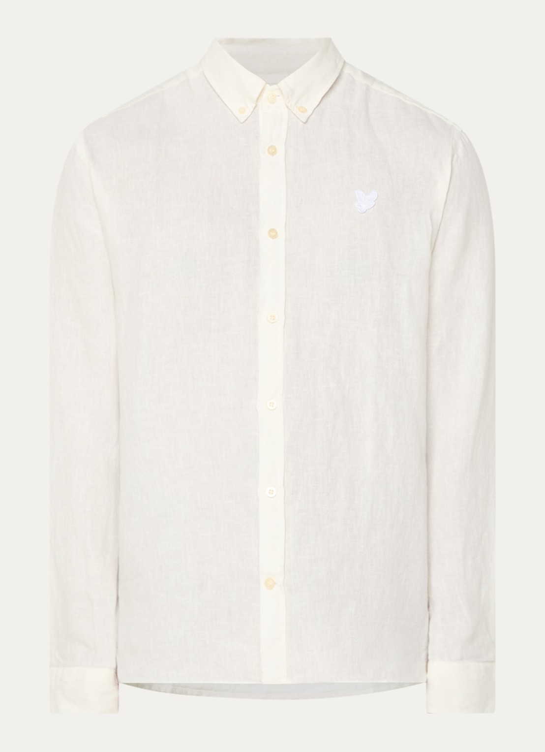Lyle & Scott Regular fit overhemd in linnenblend met logo - voorkant 3 gebroken wit