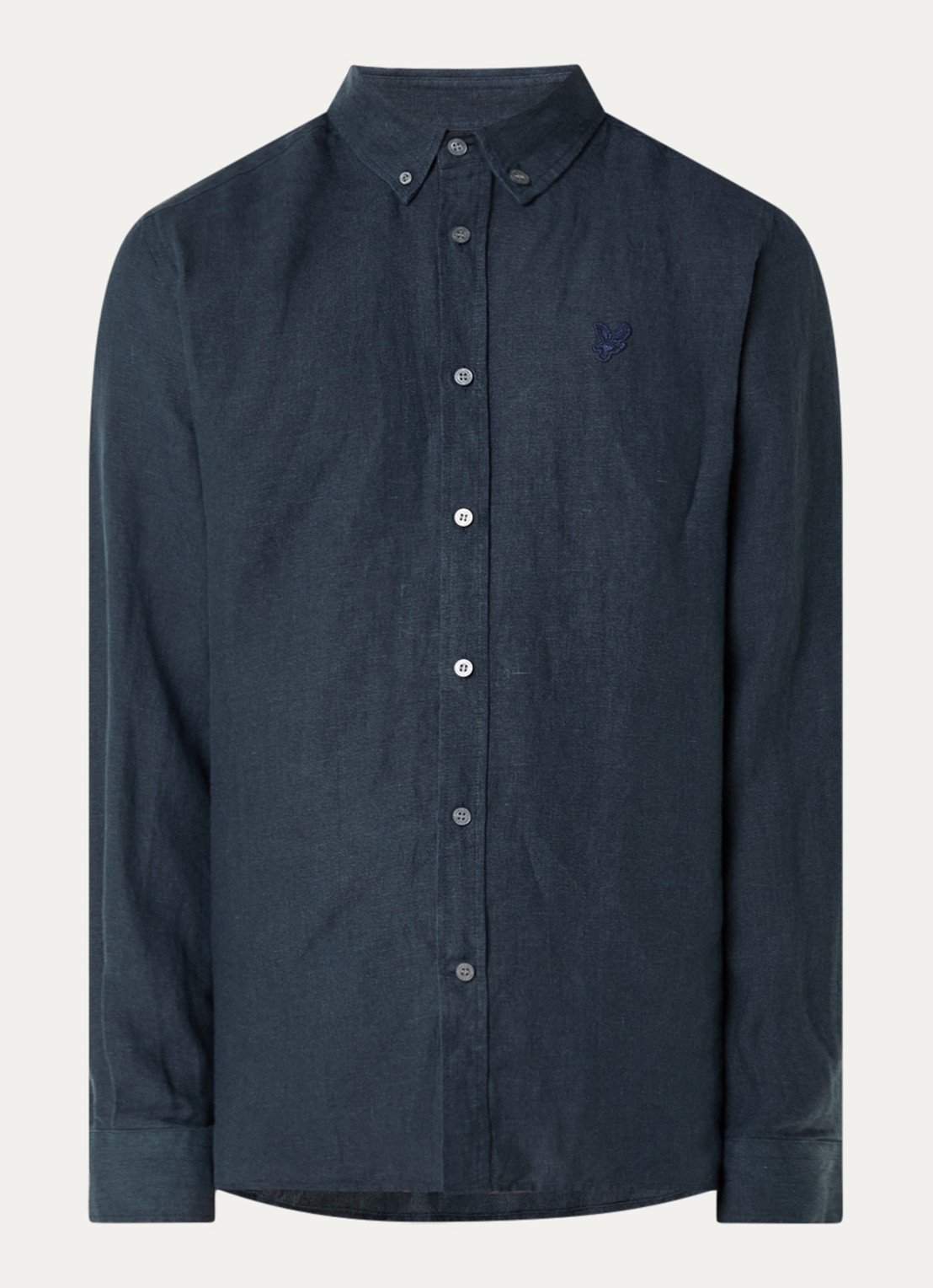 Lyle & Scott Regular fit overhemd in linnenblend met logo - voorkant 3 donkerblauw
