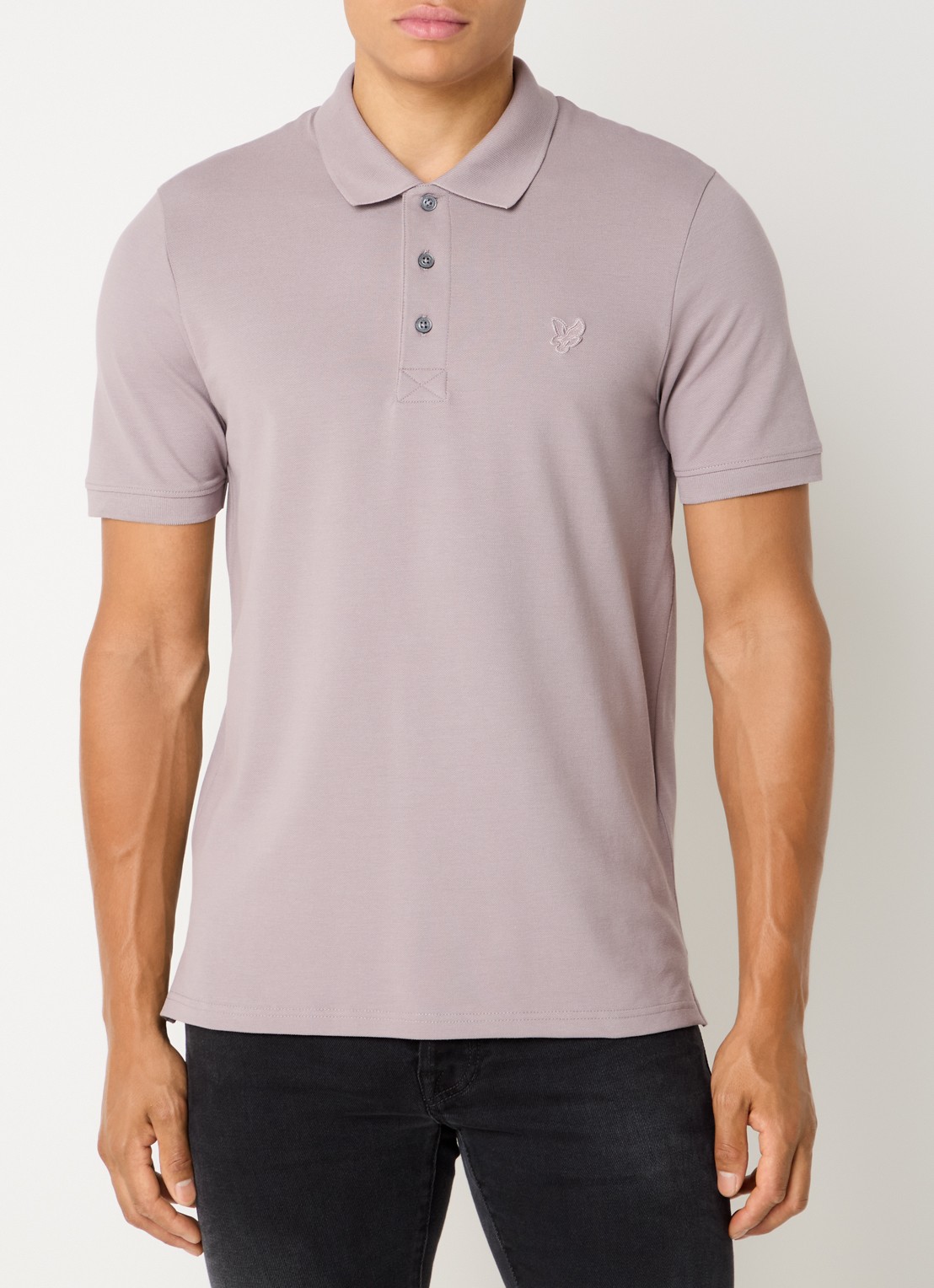 Lyle & Scott Regular fit polo met logoborduring - detail grijs