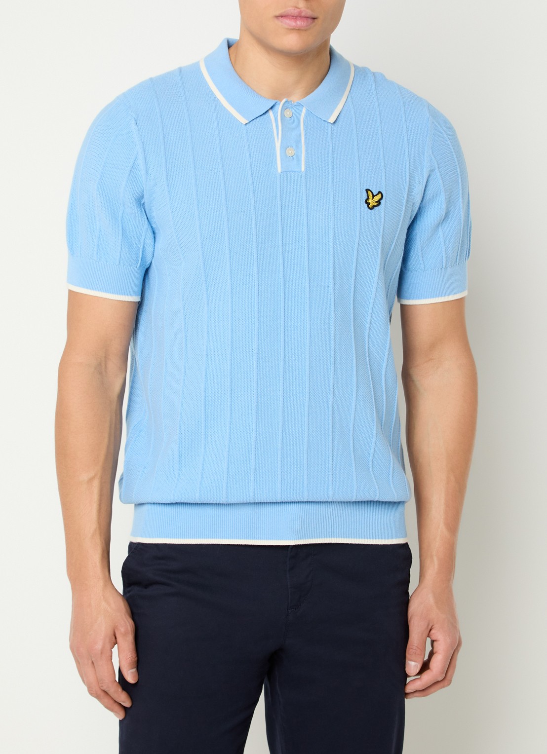 Lyle & Scott Regular fit polo van piqué katoen met logo - detail 4 lichtblauw