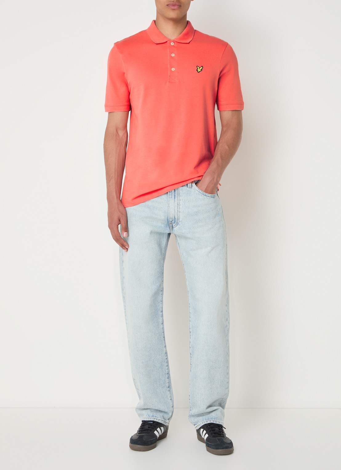 Lyle & Scott Regular fit polo van  piqué katoen met logo - voorkant 2 koraal