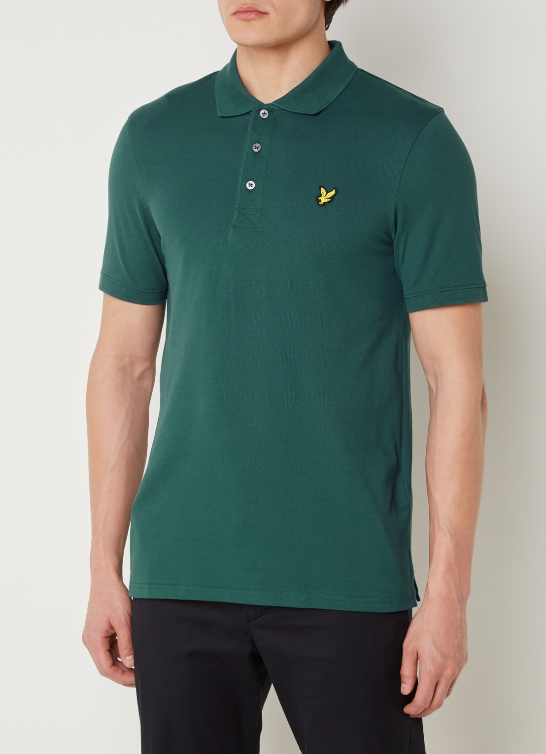 Lyle & Scott Regular fit polo van  piqué katoen met logo - detail groen