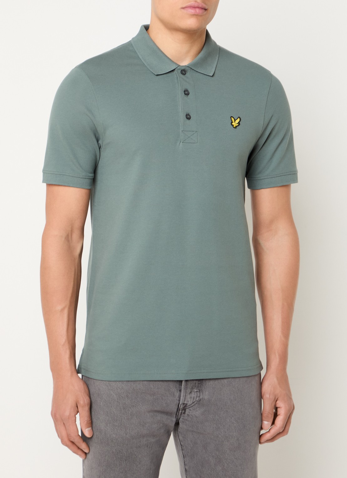 Lyle & Scott Regular fit polo van  piqué katoen met logo - detail olijfgroen
