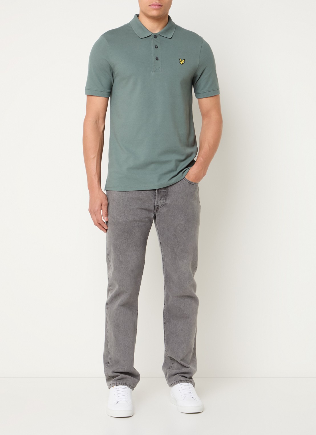 Lyle & Scott Regular fit polo van  piqué katoen met logo - voorkant 4 olijfgroen