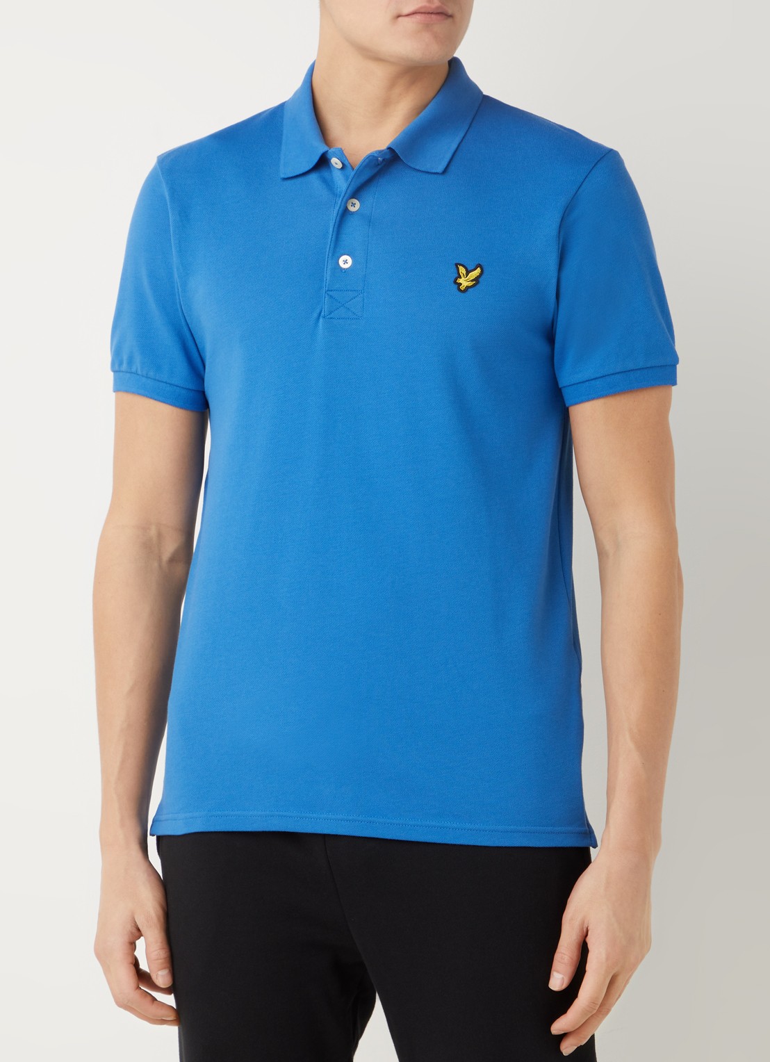 Lyle & Scott Regular fit polo van  piqué katoen met logo - detail 3 donkerblauw