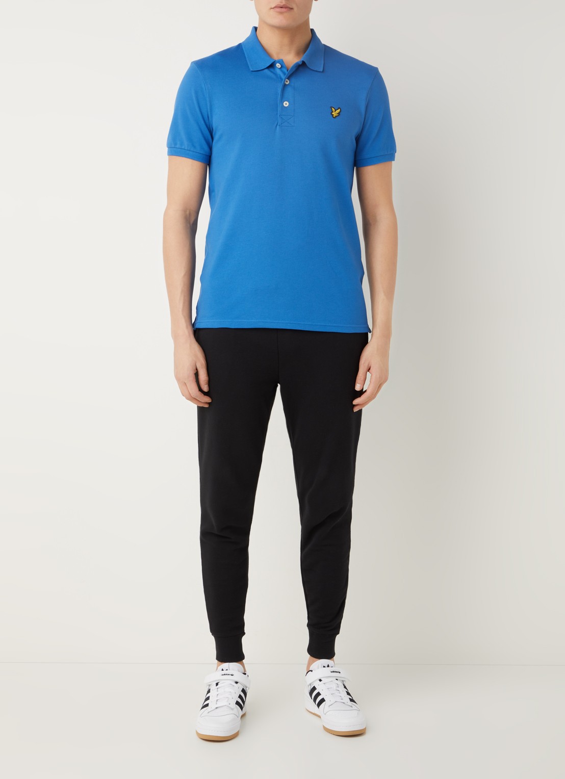 Lyle & Scott Regular fit polo van  piqué katoen met logo - voorkant 2 donkerblauw