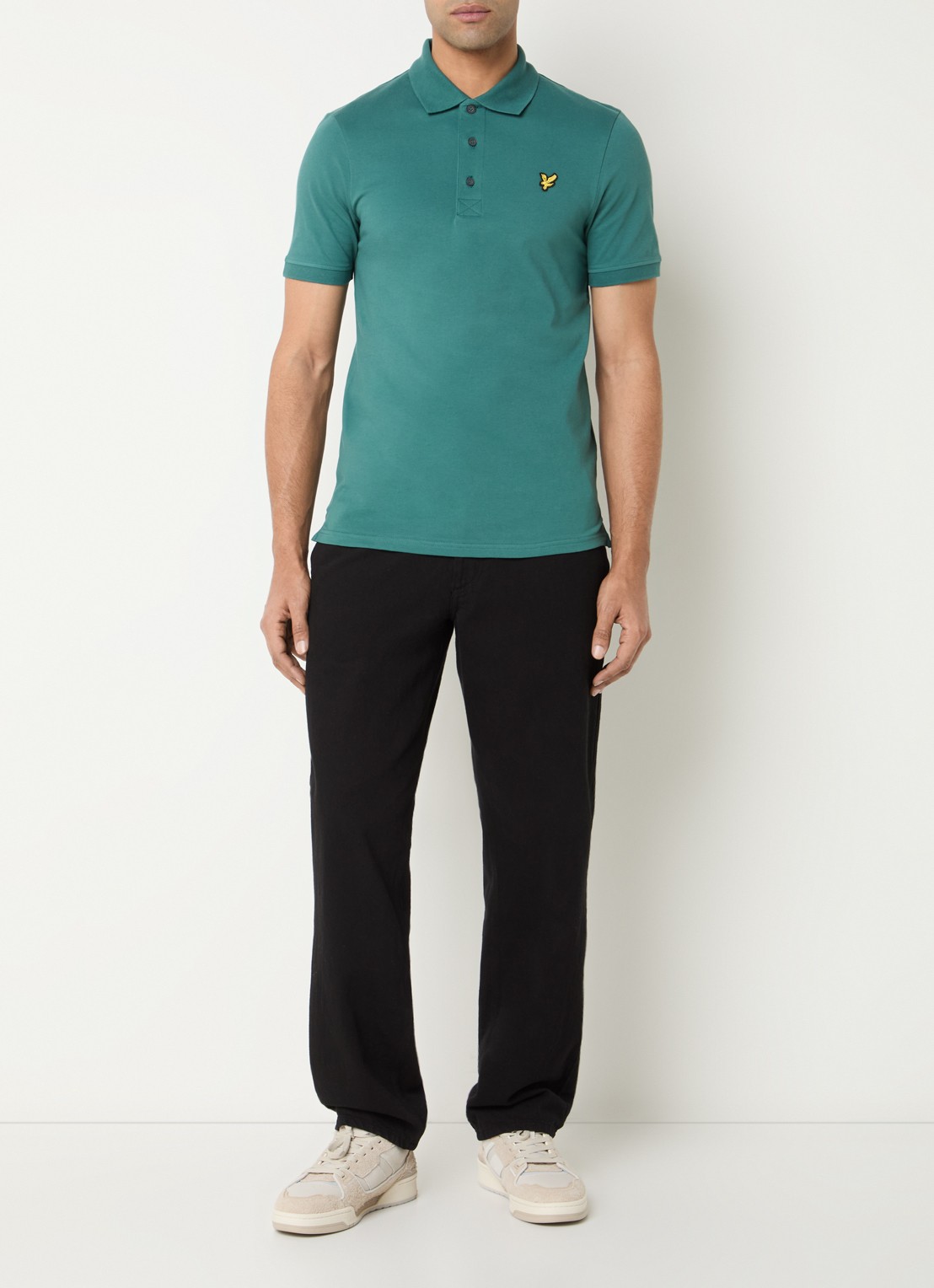 Lyle & Scott Regular fit polo van  piqué katoen met logo - voorkant 2 beige
