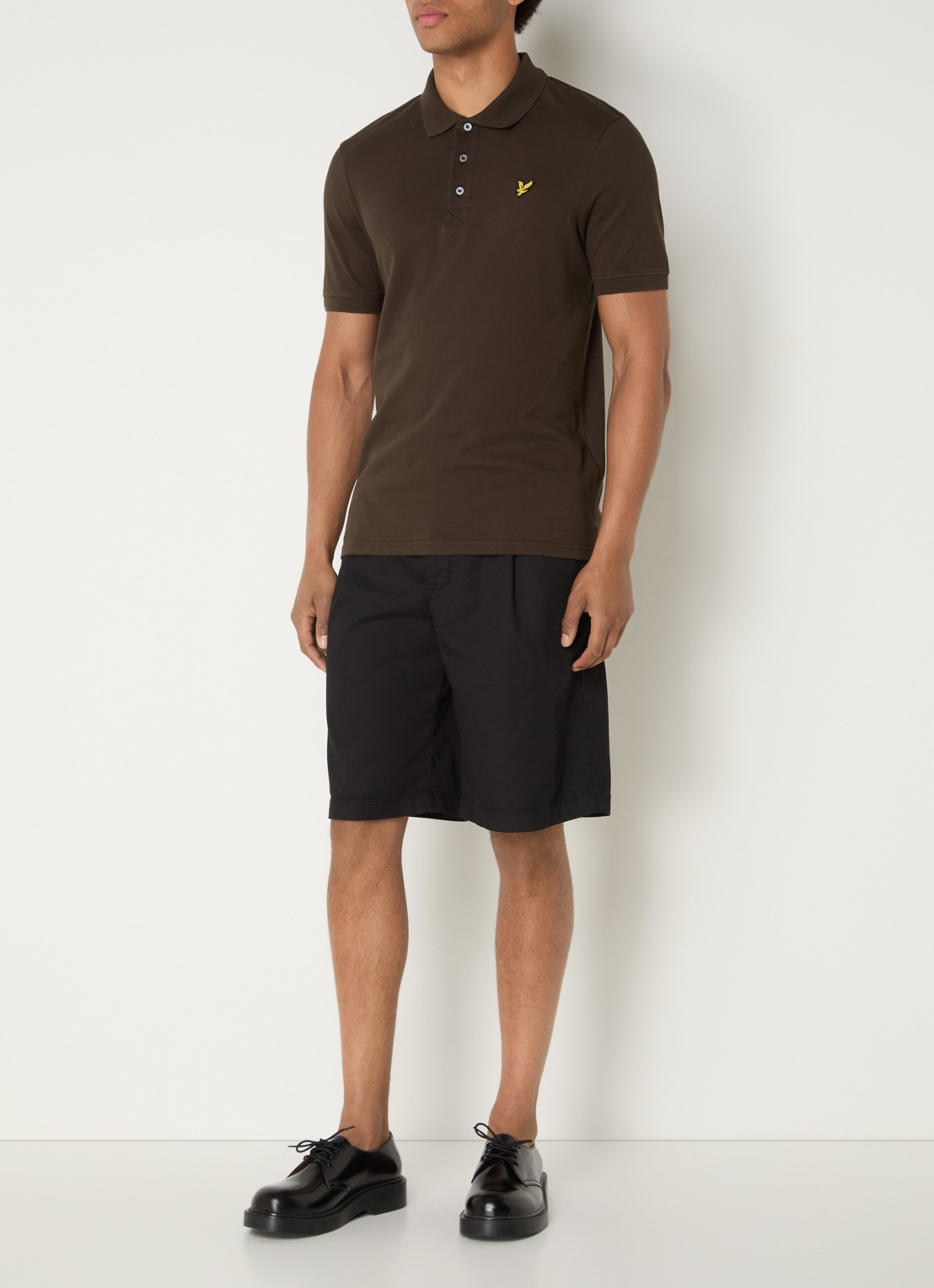 Lyle & Scott Regular fit polo van piqué katoen met logoborduring - voorkant 3 donkerbruin