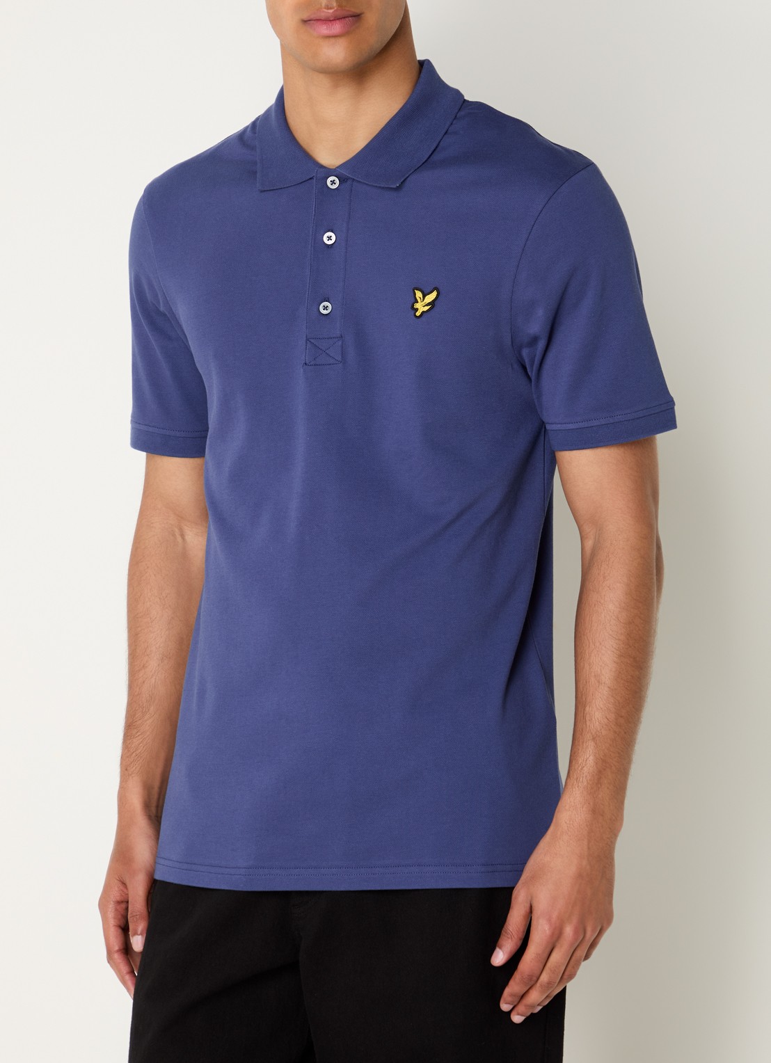 Lyle & Scott Regular fit polo van piqué katoen met logoborduring - detail 4 donkerblauw