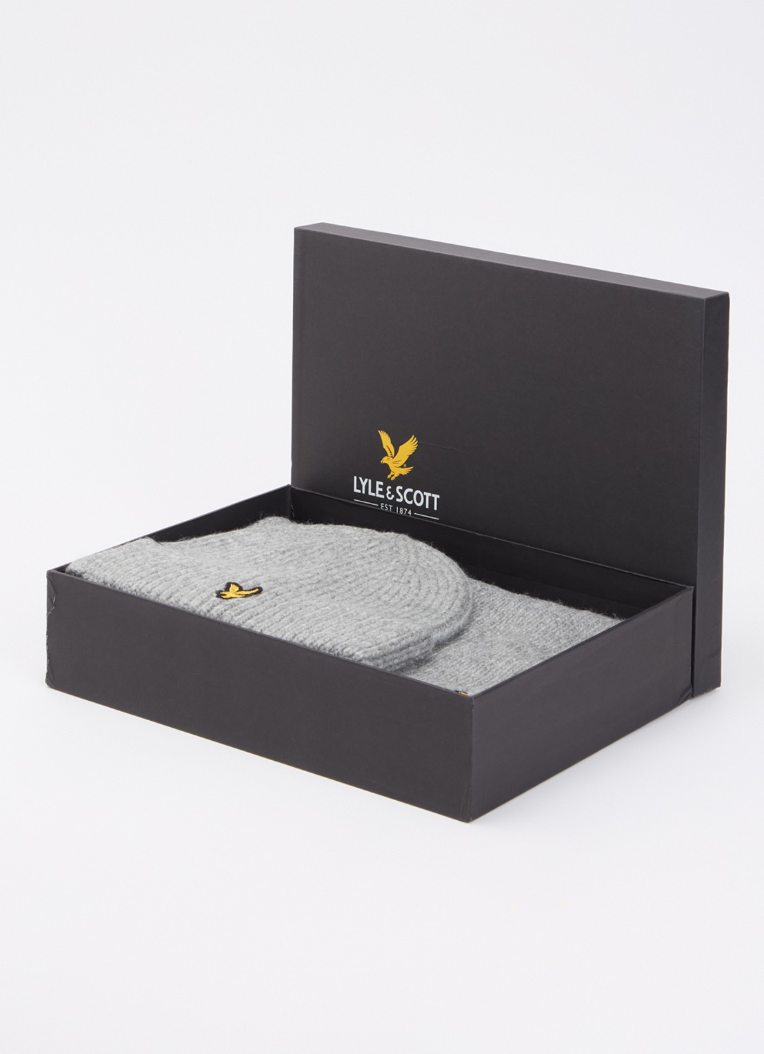 Lyle & Scott Ribgebreide muts en sjaal 180 x 33 cm in giftbox - detail 3 grijsmele