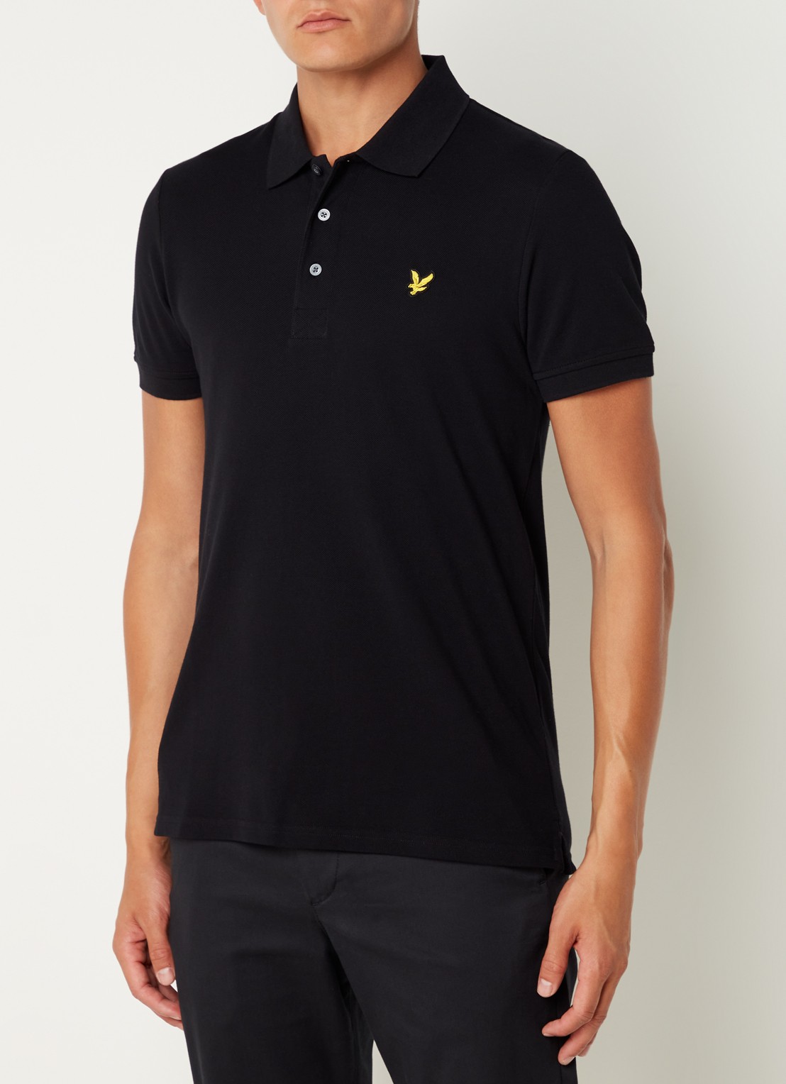 Lyle & Scott Slim fit polo van piqué katoen met logo - detail 2 zwart
