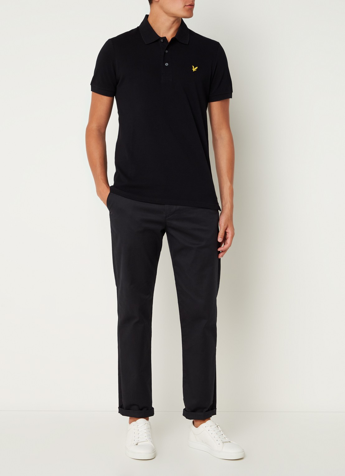 Lyle & Scott Slim fit polo van piqué katoen met logo - voorkant 4 zwart