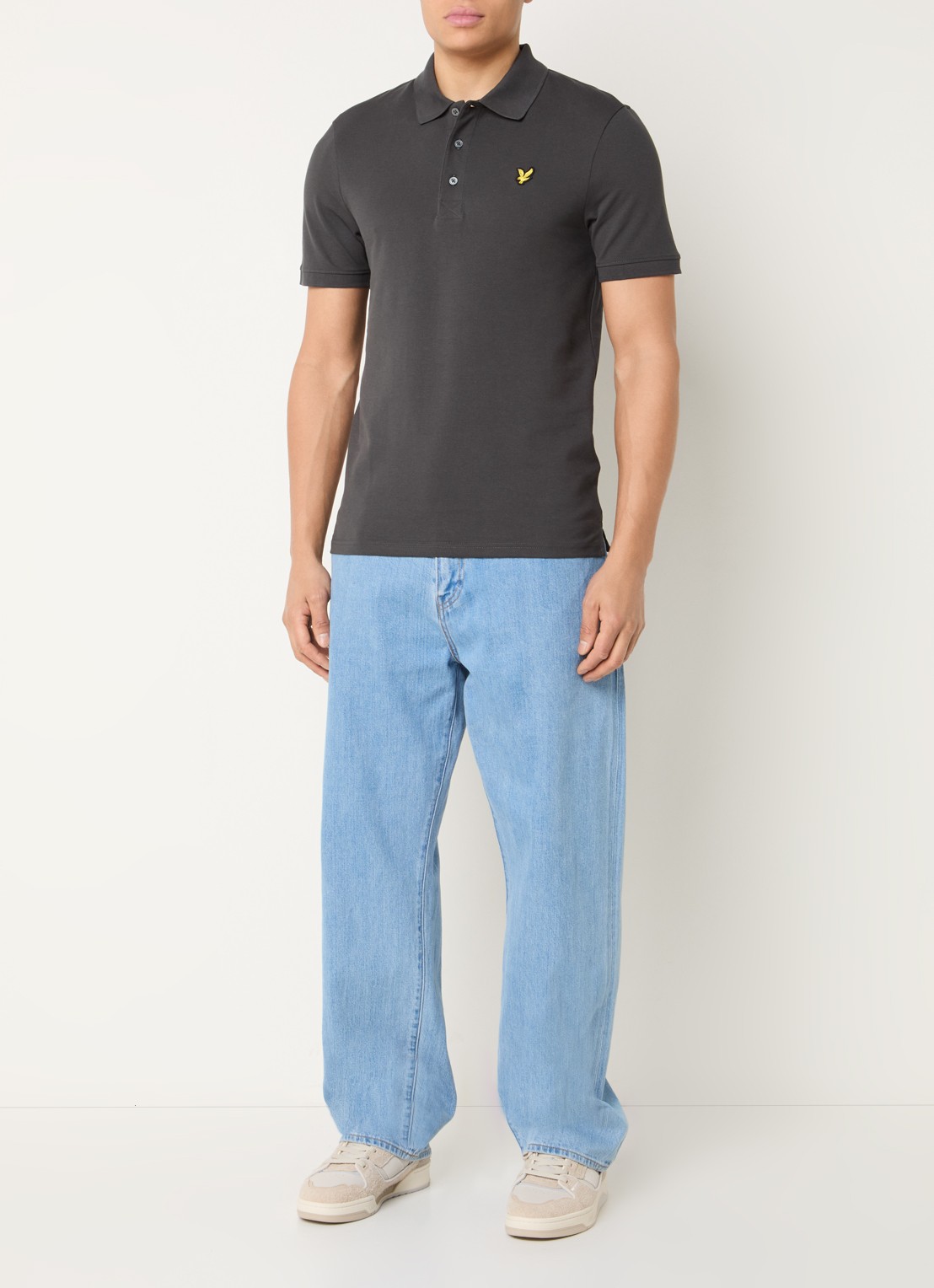 Lyle & Scott Slim fit polo van piqué katoen met logo - voorkant 3 antraciet