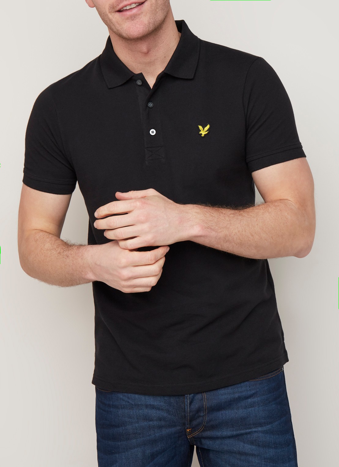 Lyle & Scott Slim fit polo van piqué katoen met logo - detail diepzwart