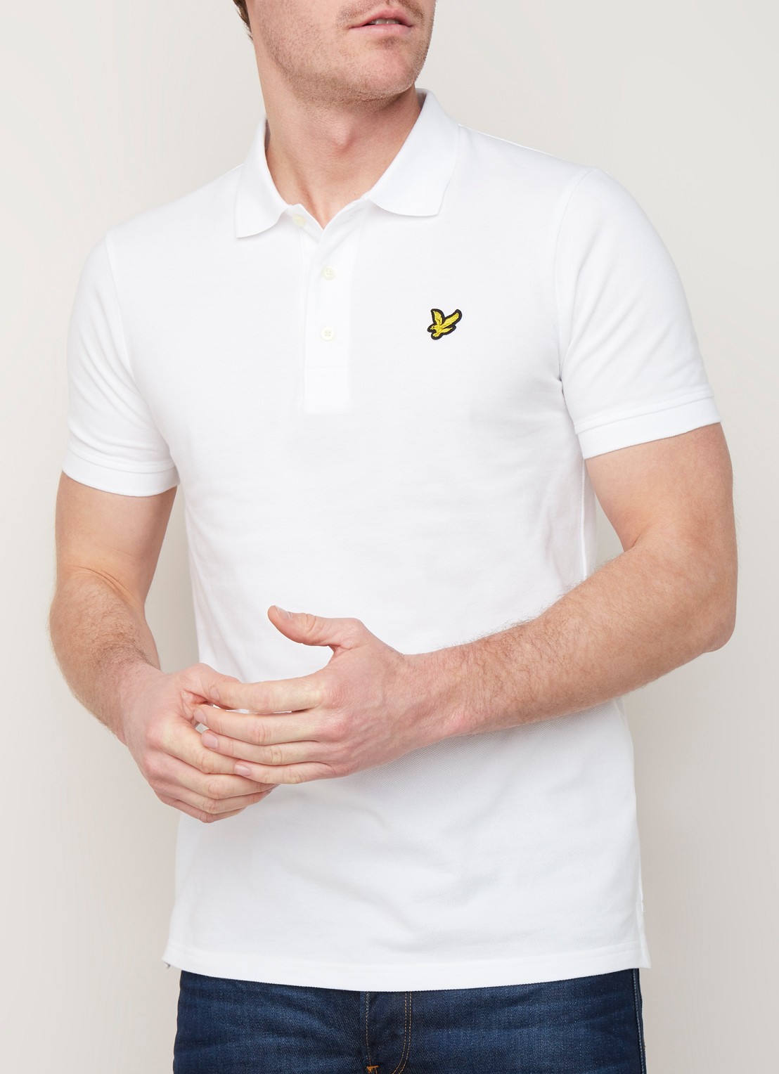 Lyle & Scott Slim fit polo van piqué katoen met logo - detail 3 wit