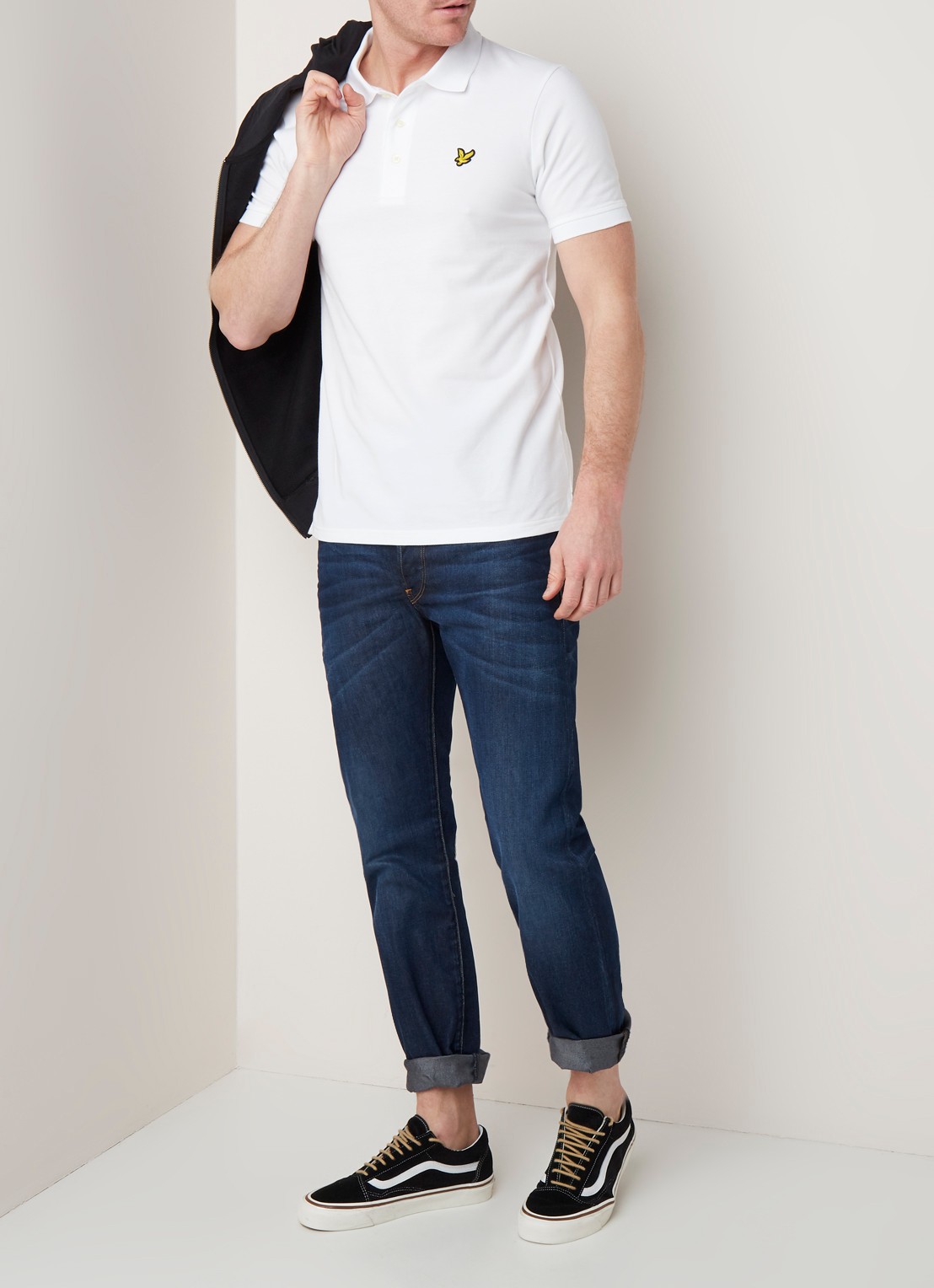 Lyle & Scott Slim fit polo van piqué katoen met logo - voorkant 2 wit