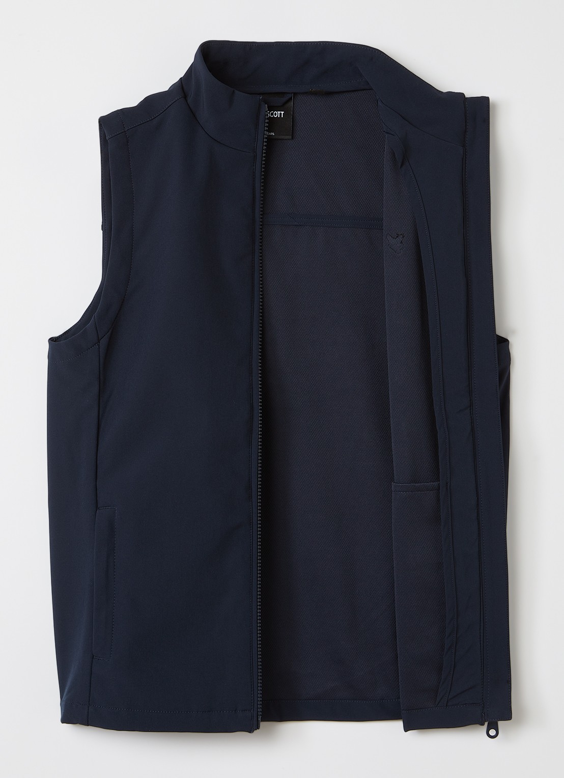 Lyle & Scott Softshell bodywarmer met logoborduring - voorkant 2 donkerblauw