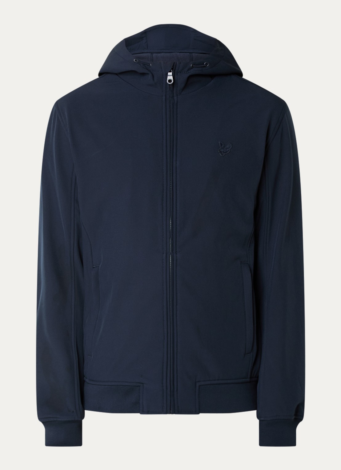 Lyle & Scott Softshell jack met capuchon en ritszakken - voorkant donkerblauw